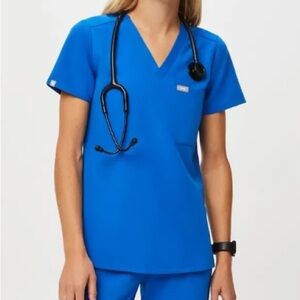 Figs Royal Blue Catarina One Pocket Scrub Top Aya Healthcare Logo NWT Sz XS